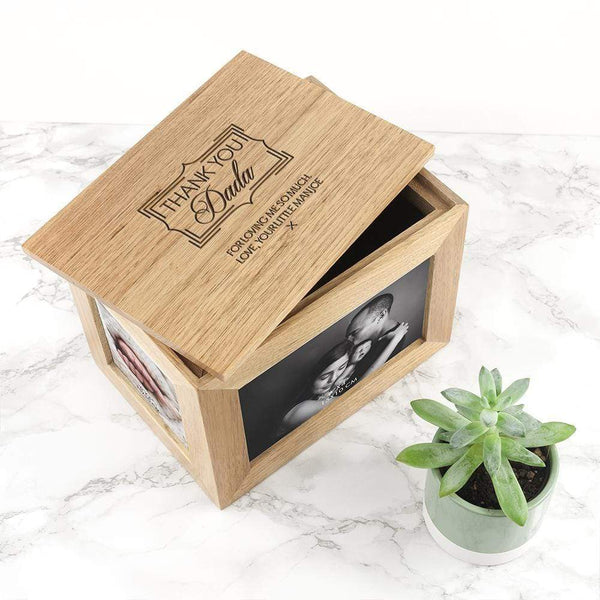 Wooden Gifts & Accessories Personalised Thank You Midi Oak Photo Cube Keepsake Box Treat Gifts