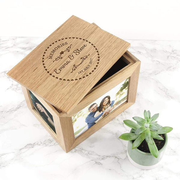 Wooden Gifts & Accessories Personalized Couple Gifts Heart Framed Couples' Midi Oak Photo Cube Keepsake Box Treat Gifts