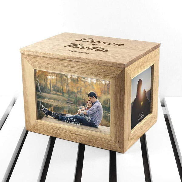 Wooden Gifts & Accessories Personalized Couple Gifts Name and Heart Midi Oak Photo Cube Keepsake Box Treat Gifts
