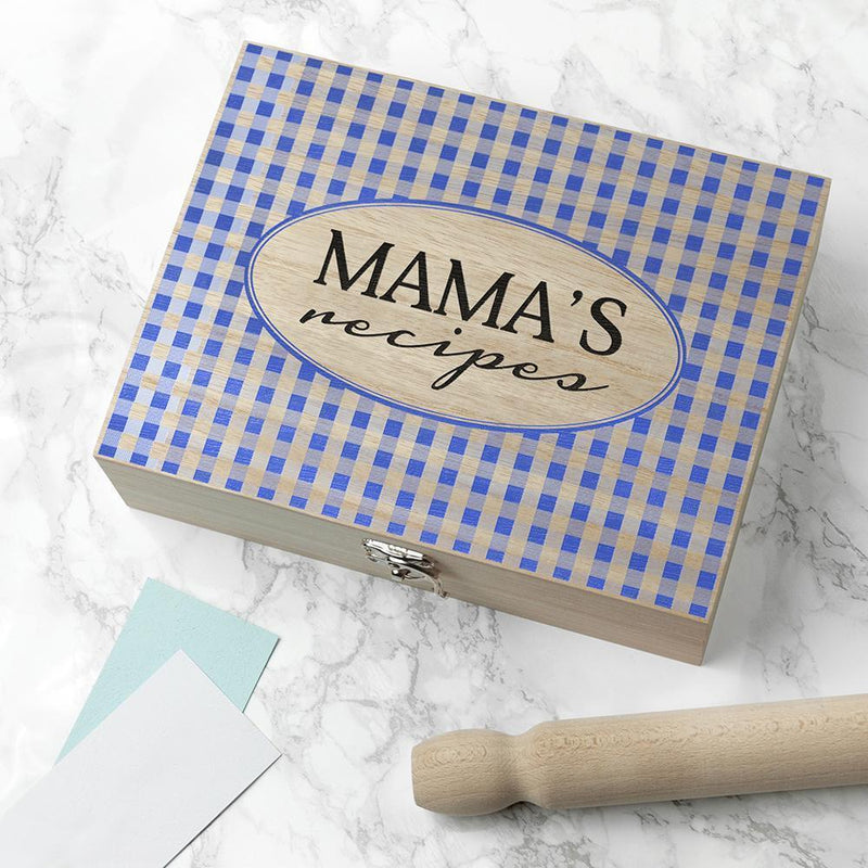 Wooden Gifts & Accessories Personalized Gifts Gingham Blue Recipe Box Treat Gifts