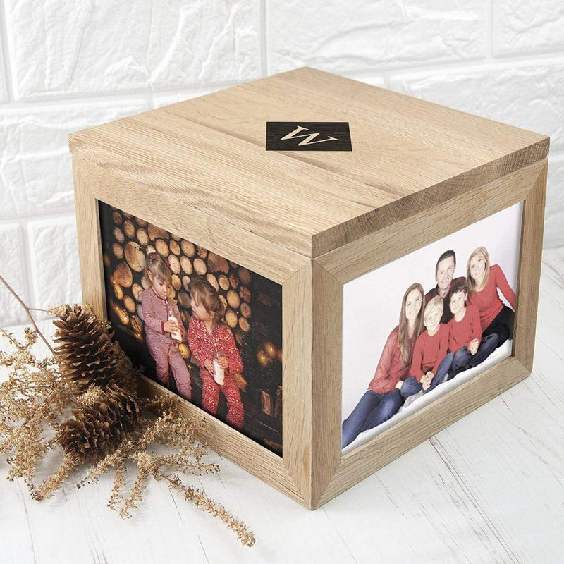Wooden Gifts & Accessories Personalized Keepsake Box Oak Photo Keepsake Box with Initials Treat Gifts