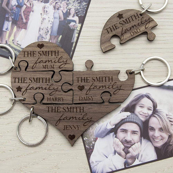 Wooden Gifts & Accessories Personalized Keychains Our Family Heart Wooden Jigsaw Keyring Treat Gifts