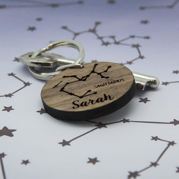 Wooden Gifts & Accessories Personalized Keychains Round Wooden Key Ring - Zodiac sign and name Treat Gifts