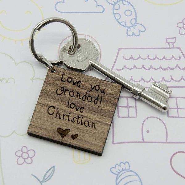 Wooden Gifts & Accessories Personalized Keychains Square Wooden Keyring - Kids Handwriting Treat Gifts