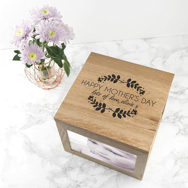 Wooden Gifts & Accessories Personalized Mother's Day Gifts -  Happy Mother's Day Large Oak Photo Cube Treat Gifts