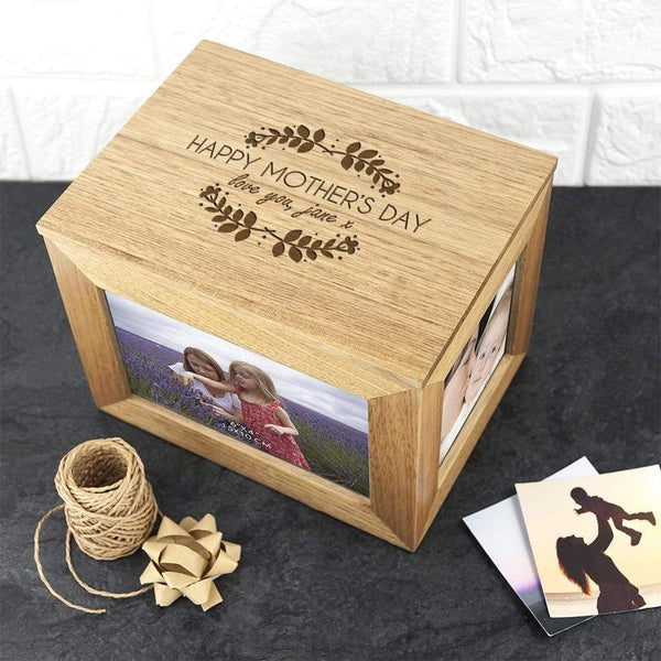 Wooden Gifts & Accessories Personalized Mother's Day Gifts -  Happy Mother's Day Midi Oak Photo Cube Keepsake Box Treat Gifts