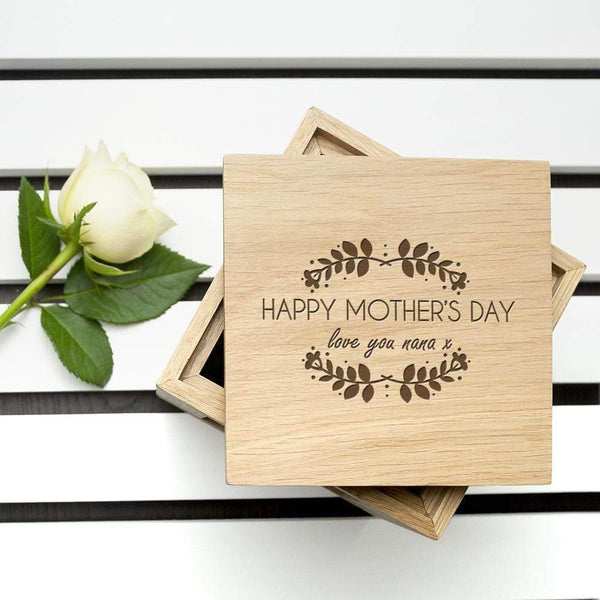 Wooden Gifts & Accessories Personalized Mother's Day Gifts -  Happy Mother's Day Oak Photo Cube Treat Gifts