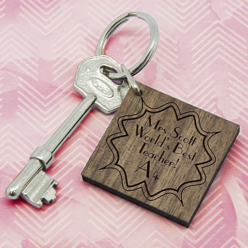 Wooden Gifts & Accessories Teacher Gifts Personalised A+ Teacher Square Keyring Treat Gifts