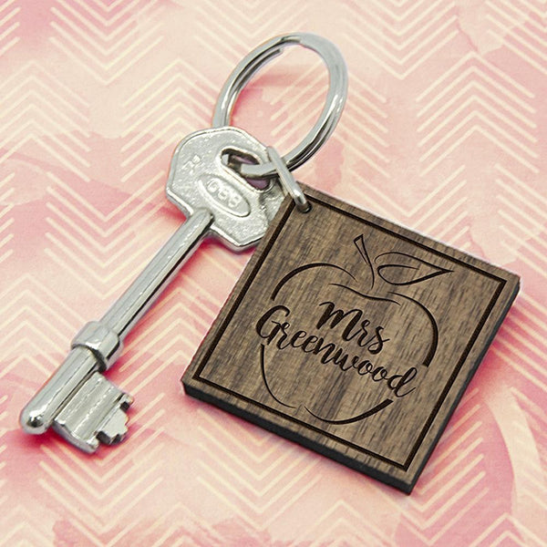 Wooden Gifts & Accessories Teacher Gifts Personalised Teacher's Apple Square Keyring Treat Gifts