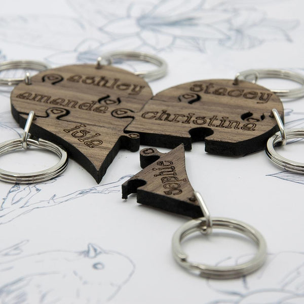 Personalized Keychains To Our Bridesmaid Heart Jigsaw Wooden Keyring
