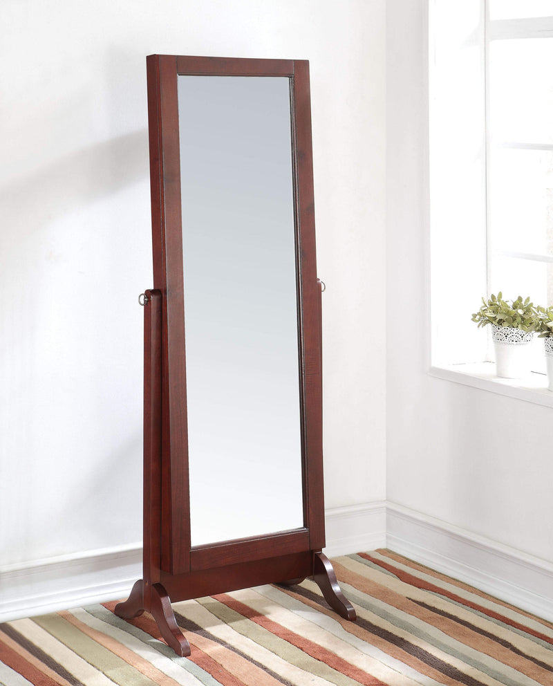 Wooden Jewelry Armoire With Floor Mirror, Cherry Brown