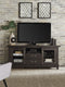 Wooden Media Console with Two Drawers and Two Glass Door Cabinets, Brown-Cabinets and storage chests-Brown-Wood Metal-JadeMoghul Inc.