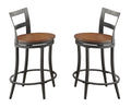 Wooden & Metal Counter Height Swivel Chair, Gray & Brown, Set Of 2-Dining Chairs-Gray & Brown-Wood & metal-JadeMoghul Inc.