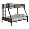 Wooden & Metal Frame Twin/Full Size Bunk Bed, Black-Bedroom Sets-Black-Wood & Metal-JadeMoghul Inc.