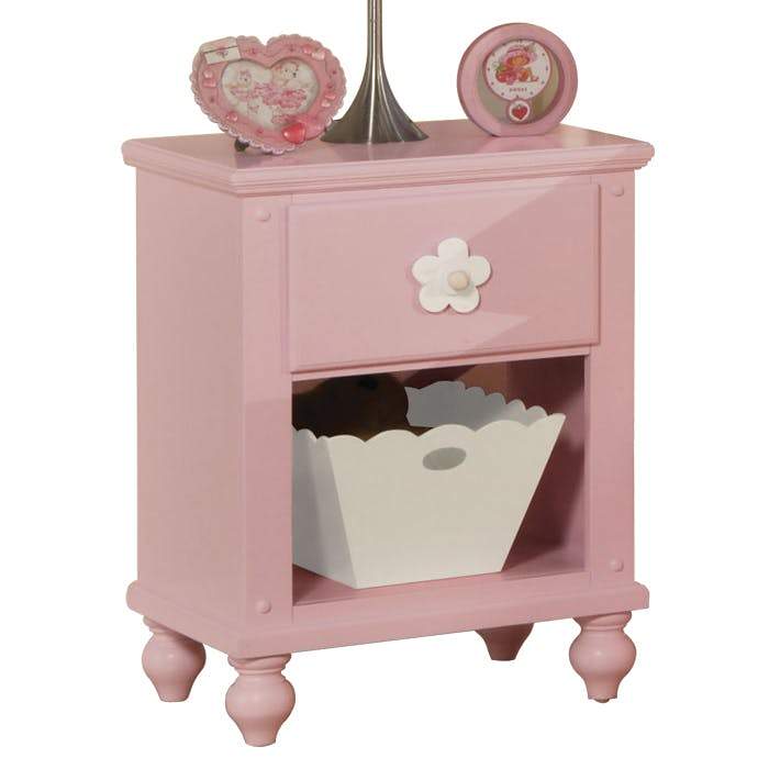 Wooden Nightstand With Basket, Pink