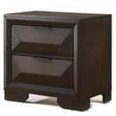 Wooden Nightstand with Dramatic Bevel Drawer Fronts, Espresso Brown-Bedroom Furniture-Brown-Wood And Metal-JadeMoghul Inc.