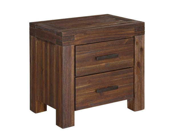 Wooden Nightstand with Exposed Mortise and Tenon Corner Joints, Brown-Bedroom Furniture-Brown-Wood-JadeMoghul Inc.