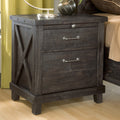 Wooden Nightstand with Two Drawers and One Pull Out Tray, Gray-Bedroom Furniture-Gray-Wood-JadeMoghul Inc.