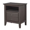 Wooden Nightstand with Two Drawers and One Shelf, Gray-Bedroom Furniture-Gray-Wood-JadeMoghul Inc.