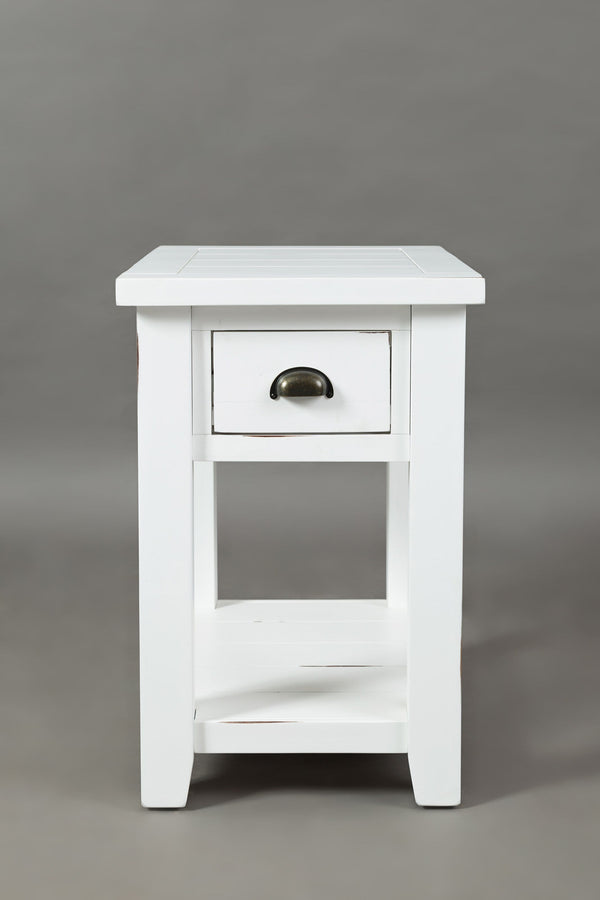 Wooden One Drawer Chairside Table In Weathered White Finish-Tables-White-Wood Metal-JadeMoghul Inc.