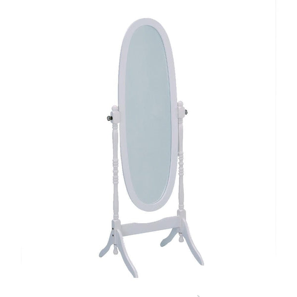Wooden Oval Cheval Floor Mirror, White Finish-Floor Mirrors-White-Wood & Mirror-JadeMoghul Inc.