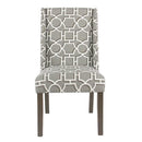 Wooden Parson Dining Chairs with Trellis Patterned Fabric Upholstered Seating, Gray, Set of Two-Dining Chairs-Gray-Wood and Fabric-JadeMoghul Inc.