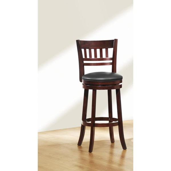 Wooden Pub Chair With Slatted Back In Dark Cherry Brown-Dining Chairs-Brown-Wood-JadeMoghul Inc.