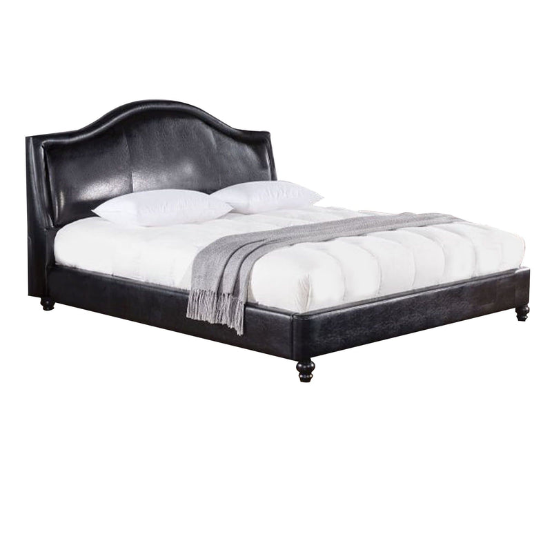 Wooden Queen Size Bed with Leatherette Padded Headboard and Footboard, Black-Bedroom Sets-Black-Wood, Faux Leather-JadeMoghul Inc.