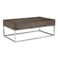 Wooden Rectangular Coffee Table with Metal Geometric Open Base, Silver and Gray-Coffee Tables-Silver and Gray-Wood and Metal-JadeMoghul Inc.