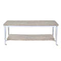 Wooden Rectangular Coffee Table with Open Bottom Shelf and Caster Legs, Oak Brown and Silver-Coffee Tables-Brown and Silver-Wood and Metal-JadeMoghul Inc.