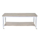 Wooden Rectangular Coffee Table with Open Bottom Shelf and Caster Legs, Oak Brown and Silver-Coffee Tables-Brown and Silver-Wood and Metal-JadeMoghul Inc.