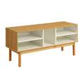 Wooden Rectangular Console Table with Five Open Compartments, Brown and White-Console Tables-Brown and White-Wood-JadeMoghul Inc.