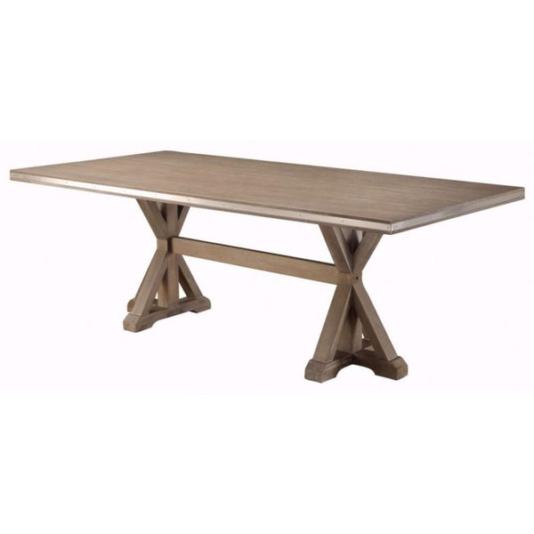 Wooden Rectangular Dinning Table With X-Base Double Pedestal, Brown-Dining Tables-Brown-Wood Metal-JadeMoghul Inc.