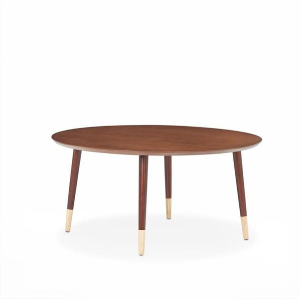 Wooden Round Coffee Table With Dual Color Feet, Brown-Coffee Tables-Brown-Wood-JadeMoghul Inc.