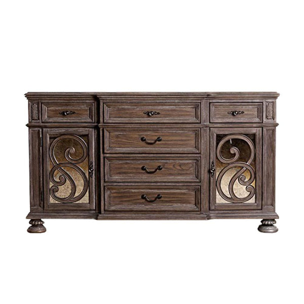 Wooden Server With 6 drawers, Rustic Brown-Accent Chests and Cabinets-Rustic Brown-Wood-JadeMoghul Inc.