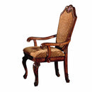 Wooden Side Armchairs With Fabric Upholstered Seat And Back, Set Of 2, Cherry Brown-Arm Chairs-Brown-Wood & Fabric-JadeMoghul Inc.