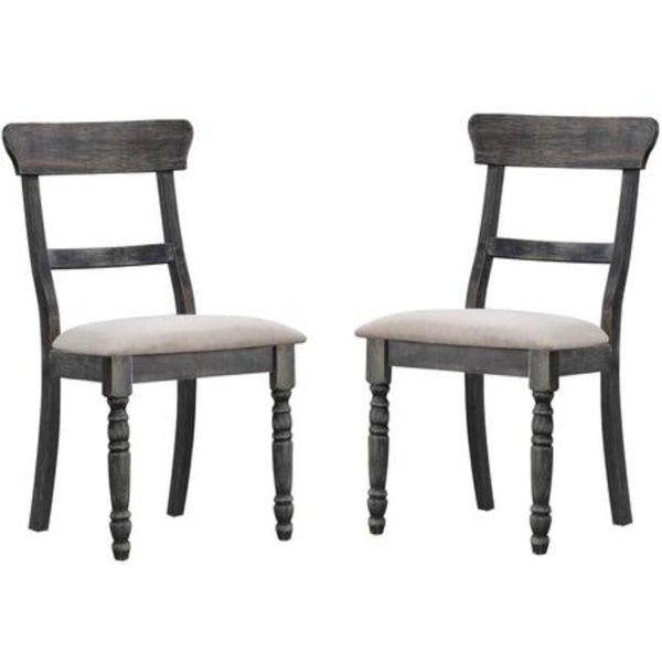 Wooden Side Chair with Fabric Upholstered Seat, Set of 2, Gray-Accent Chairs-Gray-Wood and Fabric-JadeMoghul Inc.