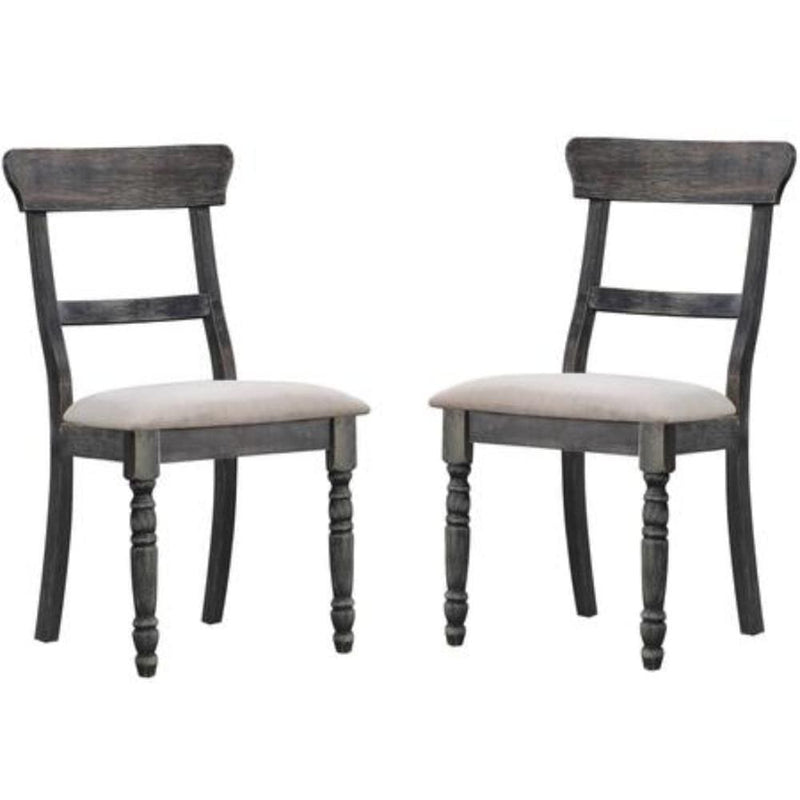 Wooden Side Chair with Fabric Upholstered Seat, Set of 2, Gray-Accent Chairs-Gray-Wood and Fabric-JadeMoghul Inc.