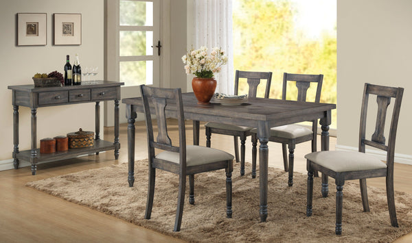 Wooden Side Chairs with Linen Padded Seat and Splat back Design, Gray and Beige, Set of Two-Accent Chairs-Gray and Beige-Wood and Linen Fabric-JadeMoghul Inc.