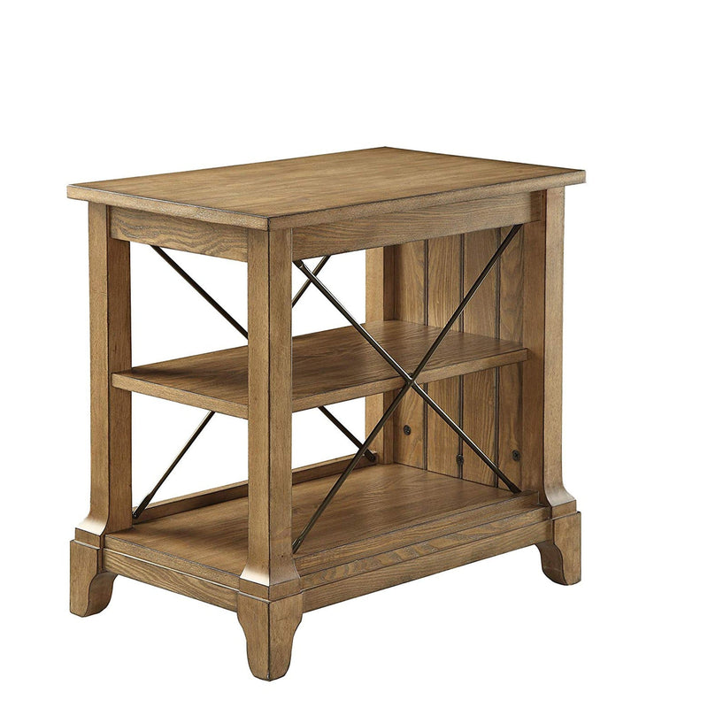 Wooden Side Table With 2 Compartments, Oak Brown-Side Tables and End Tables-Oak Brown-Wood Veneer MDF Solid Wood Leg-JadeMoghul Inc.