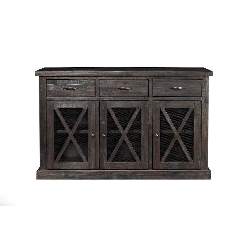 Wooden Sideboard with 3 Drawers and Doors, Brown-Buffets and Sideboards-Brown-Acacia Solids-JadeMoghul Inc.