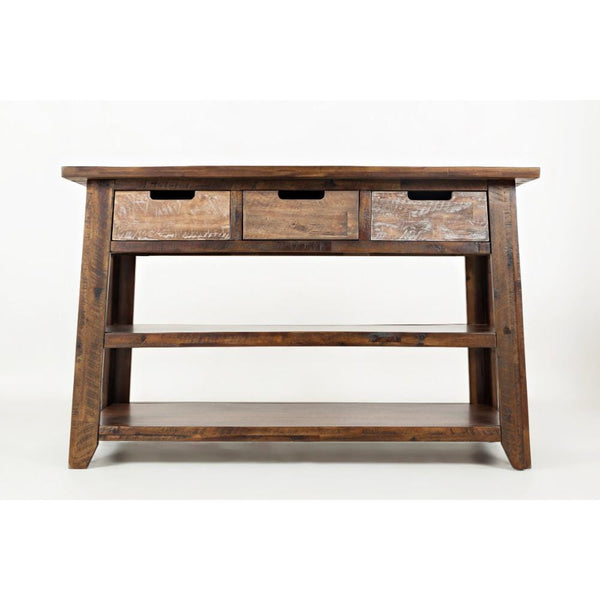 Wooden Sofa Table With 3 Drawers & 2 Shelves, Brown-Coffee Tables-Brown-Wood-JadeMoghul Inc.