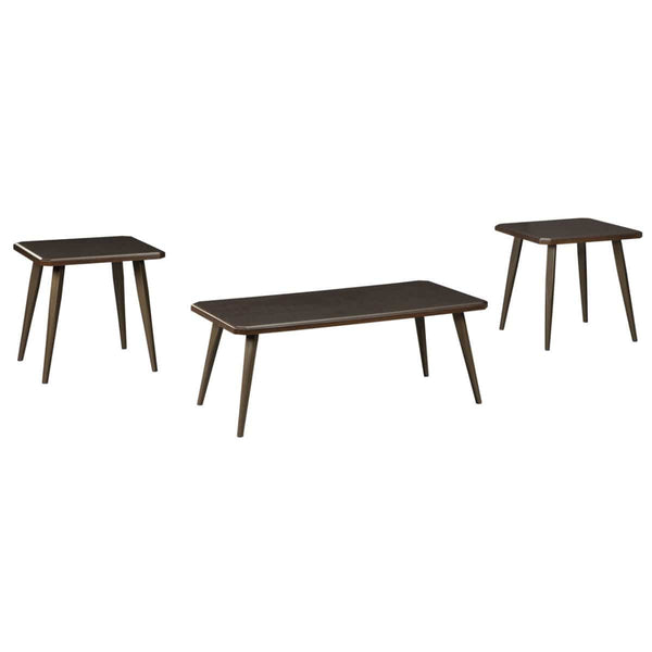 Wooden Table Set with Beveled Edges and Tapered Bottom, Set of Three, Dark Brown-Accent Tables-Dark Brown-Wood-JadeMoghul Inc.