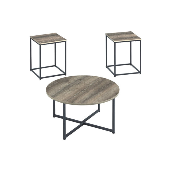 Wooden Table Set with Sturdy Metal Base, Set of Three, Gray and Brown-Accent Tables-Gray and Brown-Wood-JadeMoghul Inc.