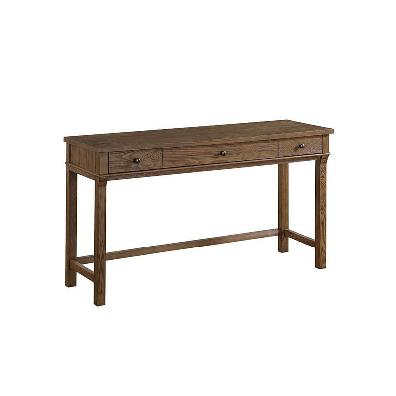 Wooden Three Drawer Desk In Reclaimed Oak Finish-Cabinet and Storage Chests-Brown-Wood-JadeMoghul Inc.