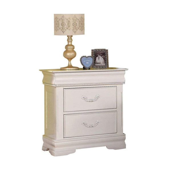 Wooden Three Drawer Nightstand With One Hidden Top Drawer, White-Bedroom Furniture-White-Wood-JadeMoghul Inc.