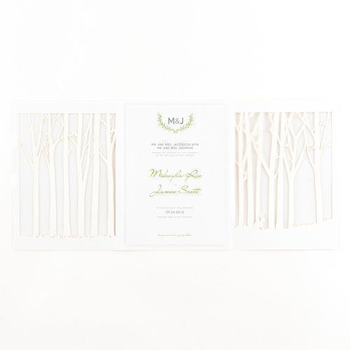 Woodland Pretty Laser Embossed Invitations with Personalization Grass Green (Pack of 1)-Invitations & Stationery Essentials-Grass Green-JadeMoghul Inc.