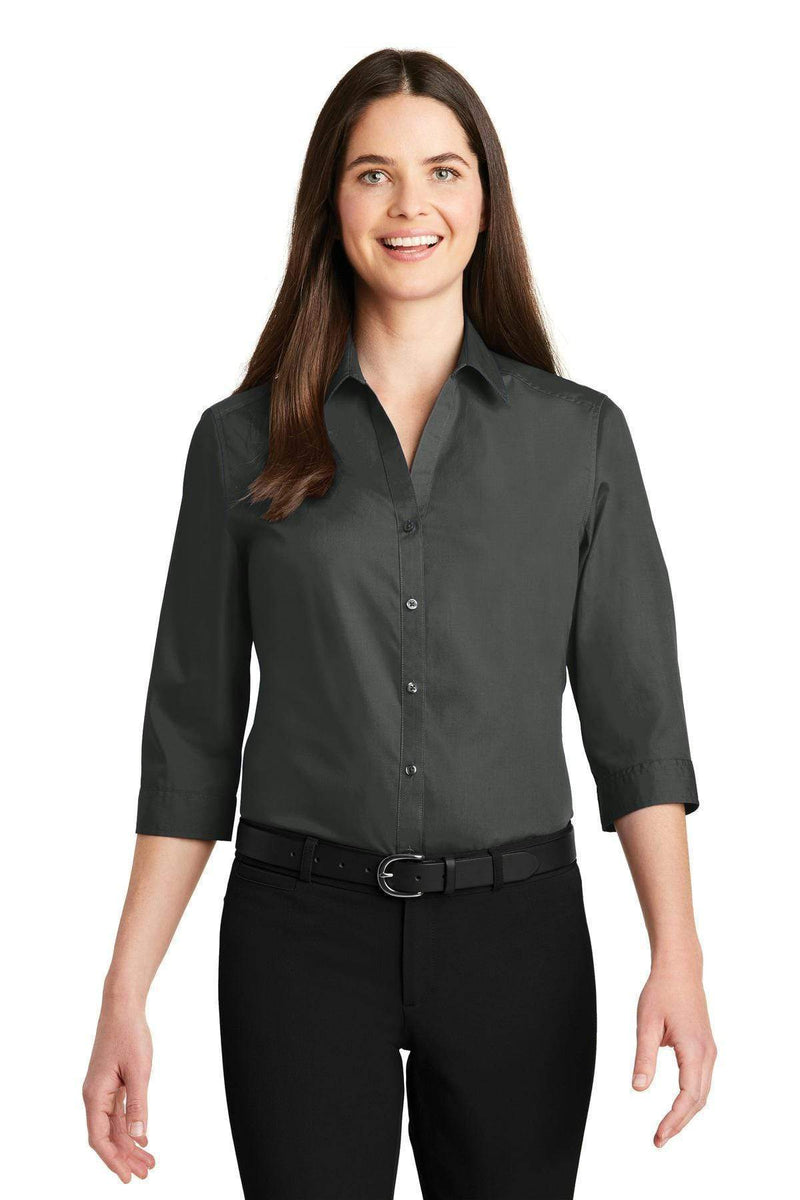 Port Authority Ladies 3/4-Sleeve Carefree Poplin Shirt. LW102-Woven Shirts-Graphite-4XL-JadeMoghul Inc.