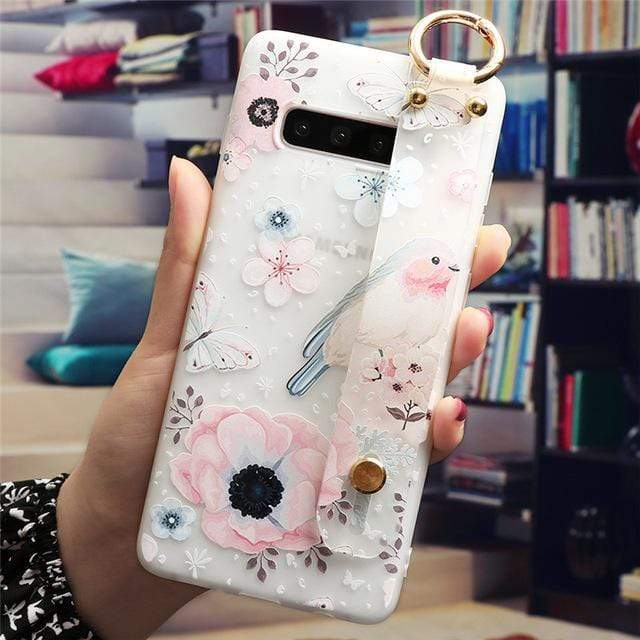 Wrist Strap Case For Samsung Galaxy A50 A81 A71 A51 A70 A60 A30 A40 A10 A21 A7 A8 A9 J5 J7 Prime J4 J6 Plus J8 Soft Cover Flower