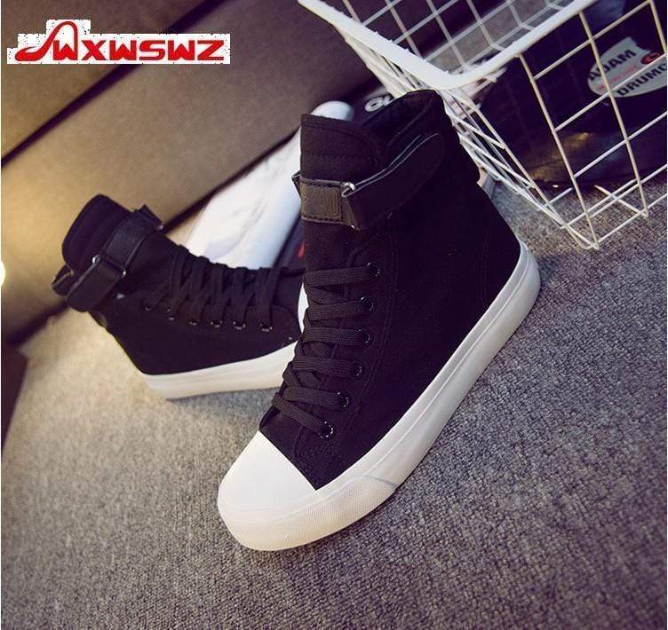WXWSWZ Fashion High Top Sneakers Canvas Shoes Women Casual Shoes White Flat Female Basket Lace Up Solid Trainers Chaussure Femme